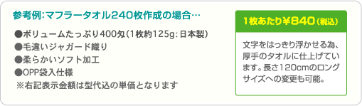 参考例：マフラータオル240枚作成の場合…1枚あたり ¥840（税込）